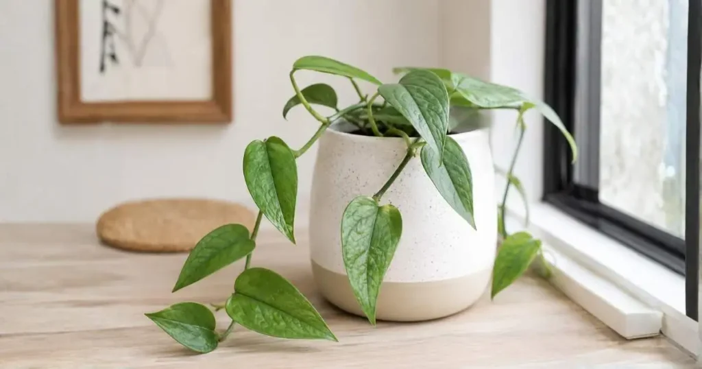 Dragon’s Tail Pothos with elongated green trailing leaves indoors