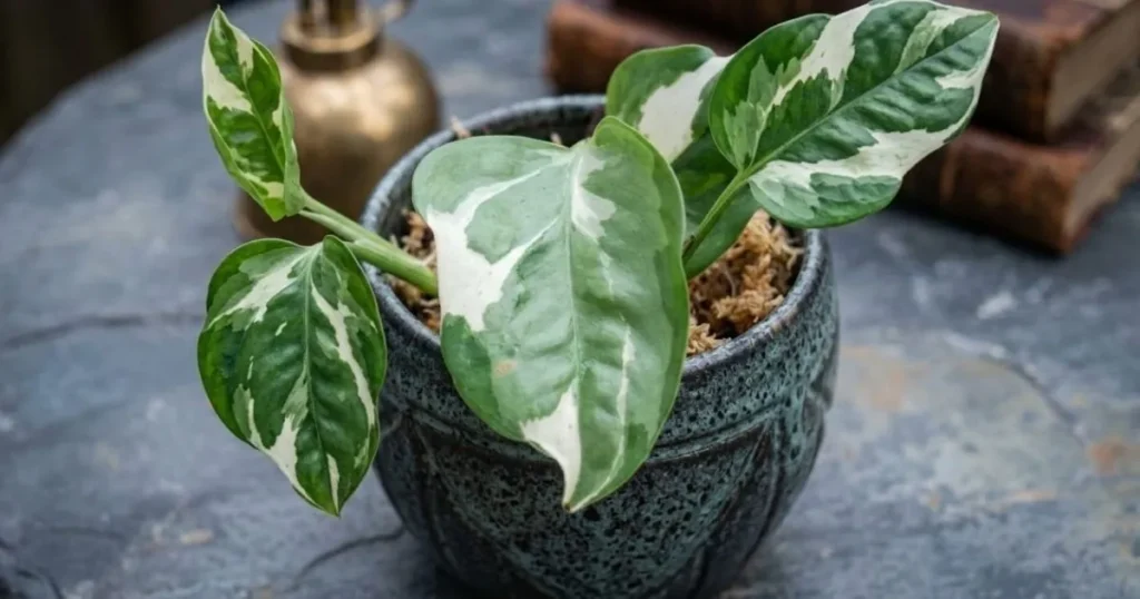 Glacier Pothos with silvery green and white variegated leaves