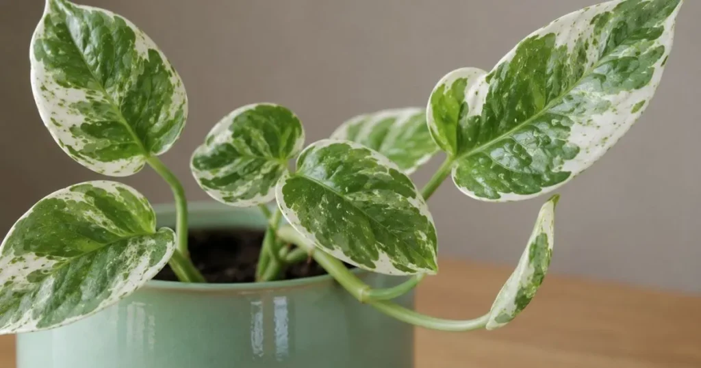 Pearls and Jade Pothos with green and white variegated foliage