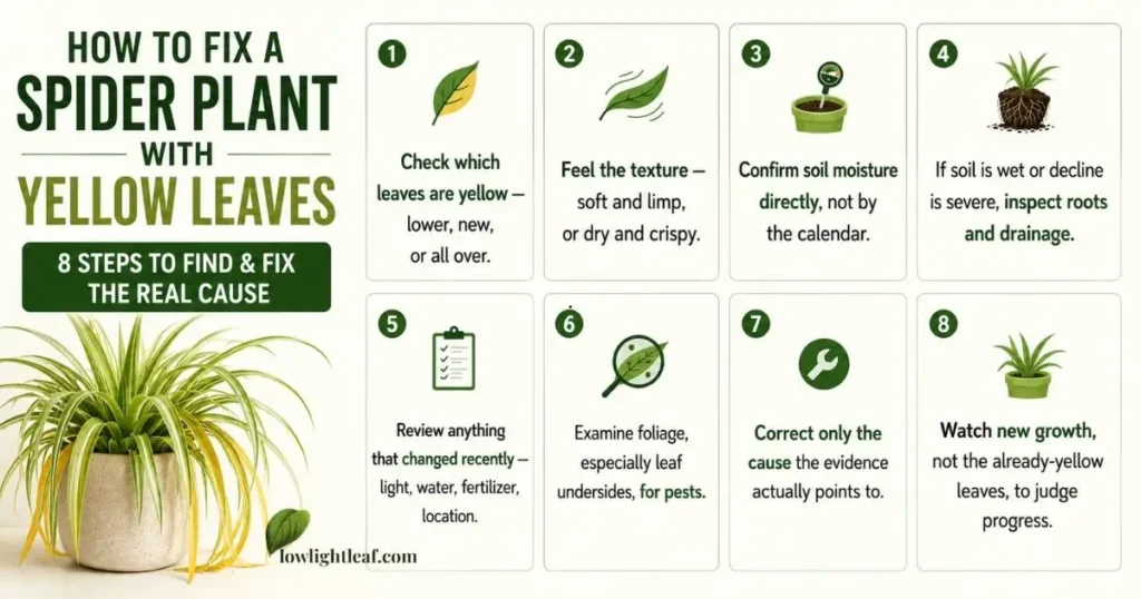 How to fix spider plant yellow leaves with an 8-step diagnostic guide